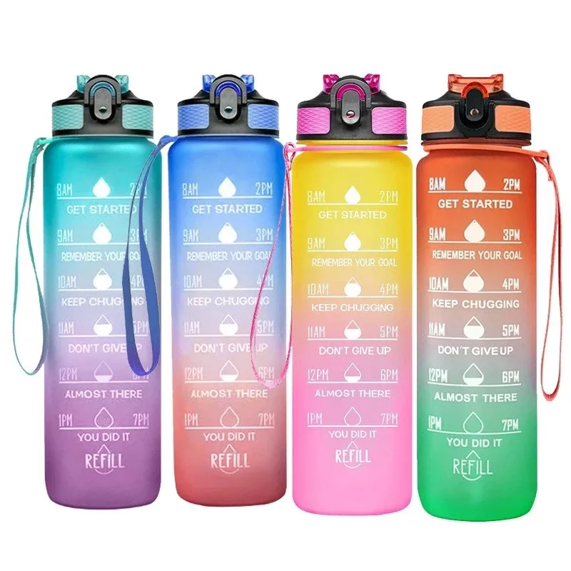 

Gradient Scale Water Bottle 1L Portable Water Cup Large Capacity Straw Bottles Outdoor Sports Cup Juice Drinking Bottle