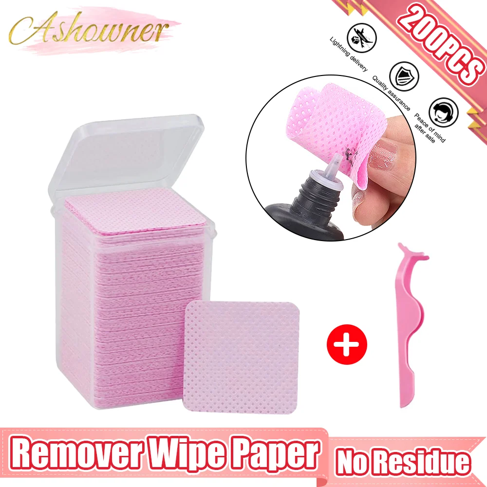 

200PCS Wipes Paper Cotton Eyelash Glue Remover Wipe The Glue Bottle Prevent Clogging Glue Cleaner Pads Make Up Cleaning Tools