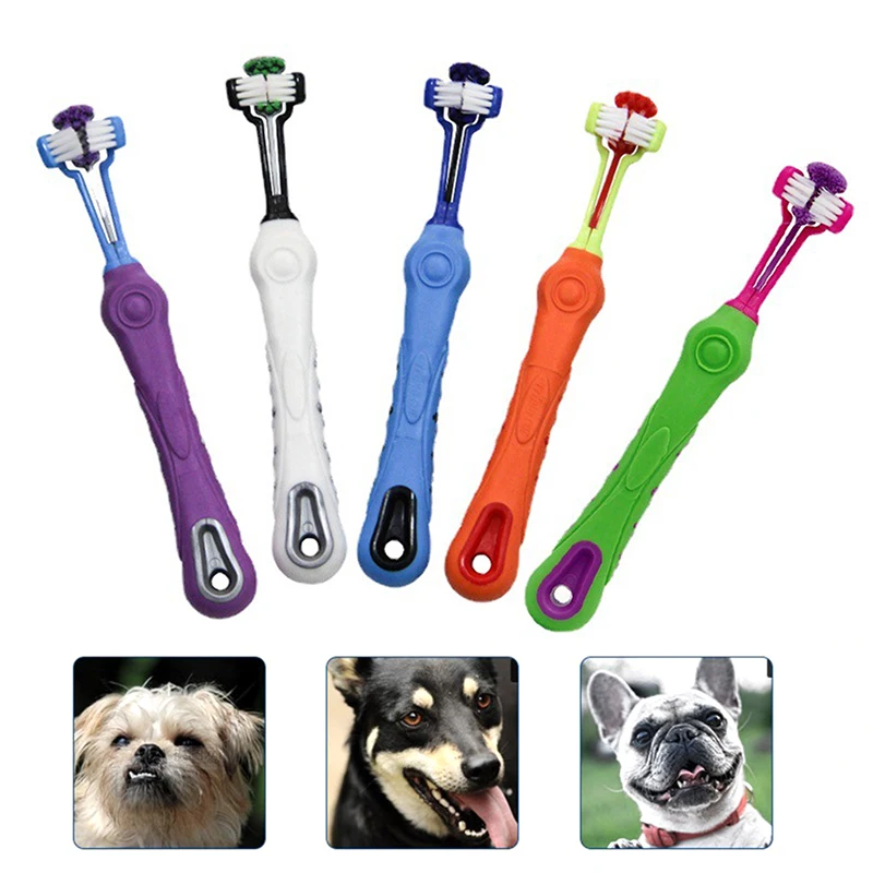 Three Sided Pet Toothbrush Dog Brush Addition Bad Breath Tartar Teeth Care Dog Pet Cleaning Products