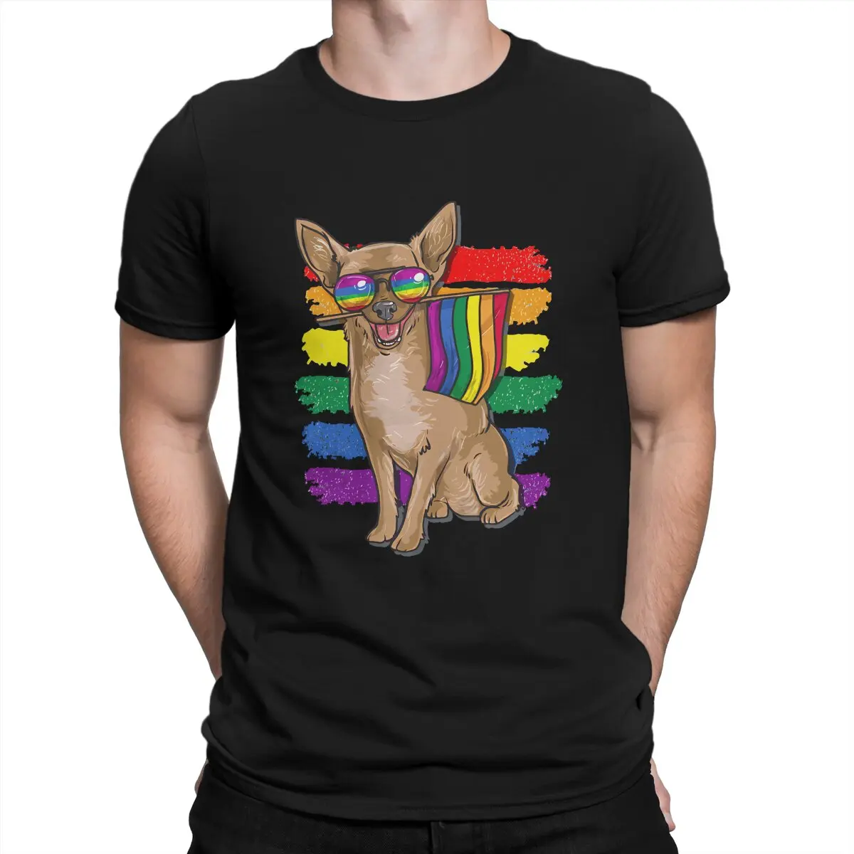 

Chihuahua Rainbow Pride Men T Shirts LGBT Pride Crazy Tees Short Sleeve Round Collar T-Shirts 100% Cotton Summer Clothes