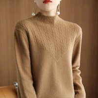 half high collar cashmere sweater womens sweater loose in autumn and winter wear a solid color top with a long sleeved sweate