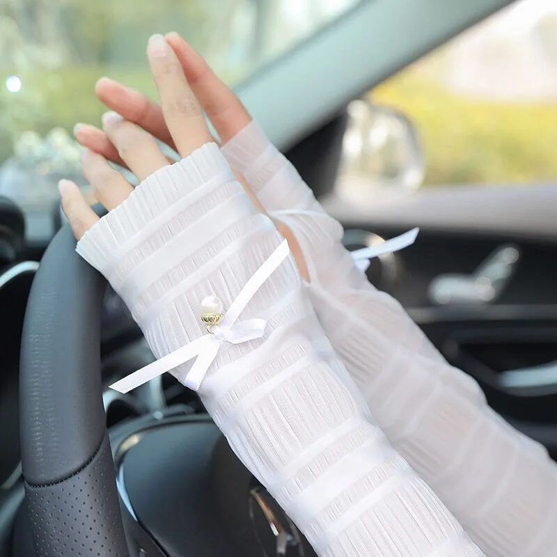 

Summer Sport Sunscreen Ice Silk Arm Sleeves Preals Bow Sweet Loose Women Gloves Driving Cycling Uv Sun Protect Anti-Slip Sleeve