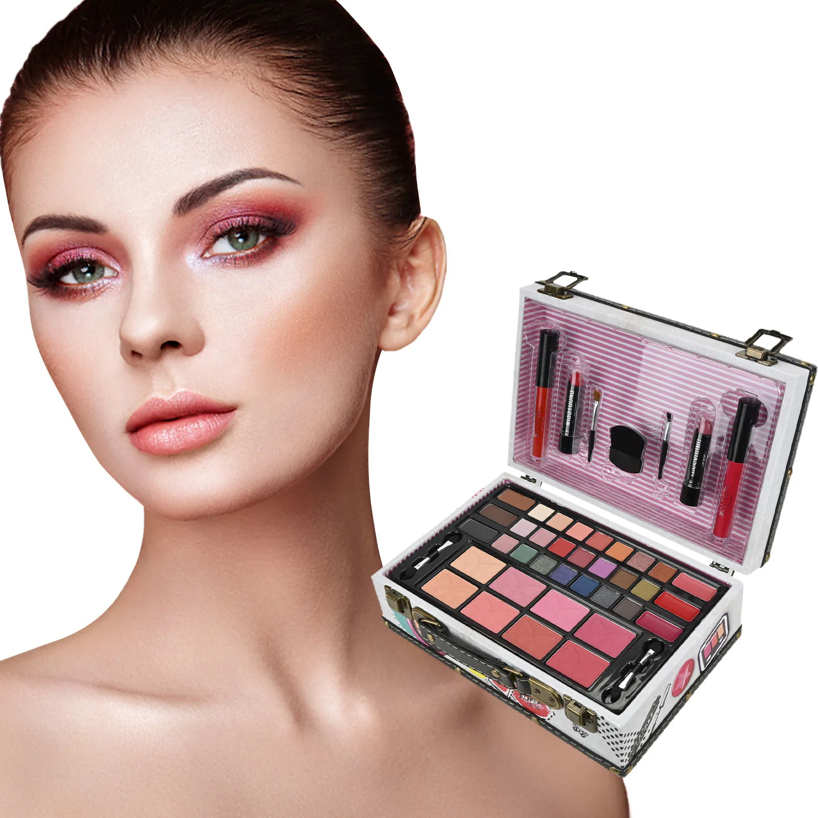 44pcs Makeup Palette With Portable Case All-in-One Cosmetics Case Make Up Set With Eyeshadow Lipstick Blush All-in-One Make Up