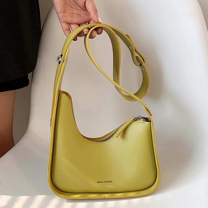 

2023 Luxury Crossbody Bags For Women Leather Lemon Color Shoulder Bag Women Casual Satchels Wide Straps Fashion Bag Handbag