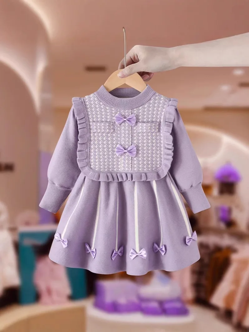 Осенне-зимнее платье для девочек новинка 2024 зарубежный стиль детская юбка