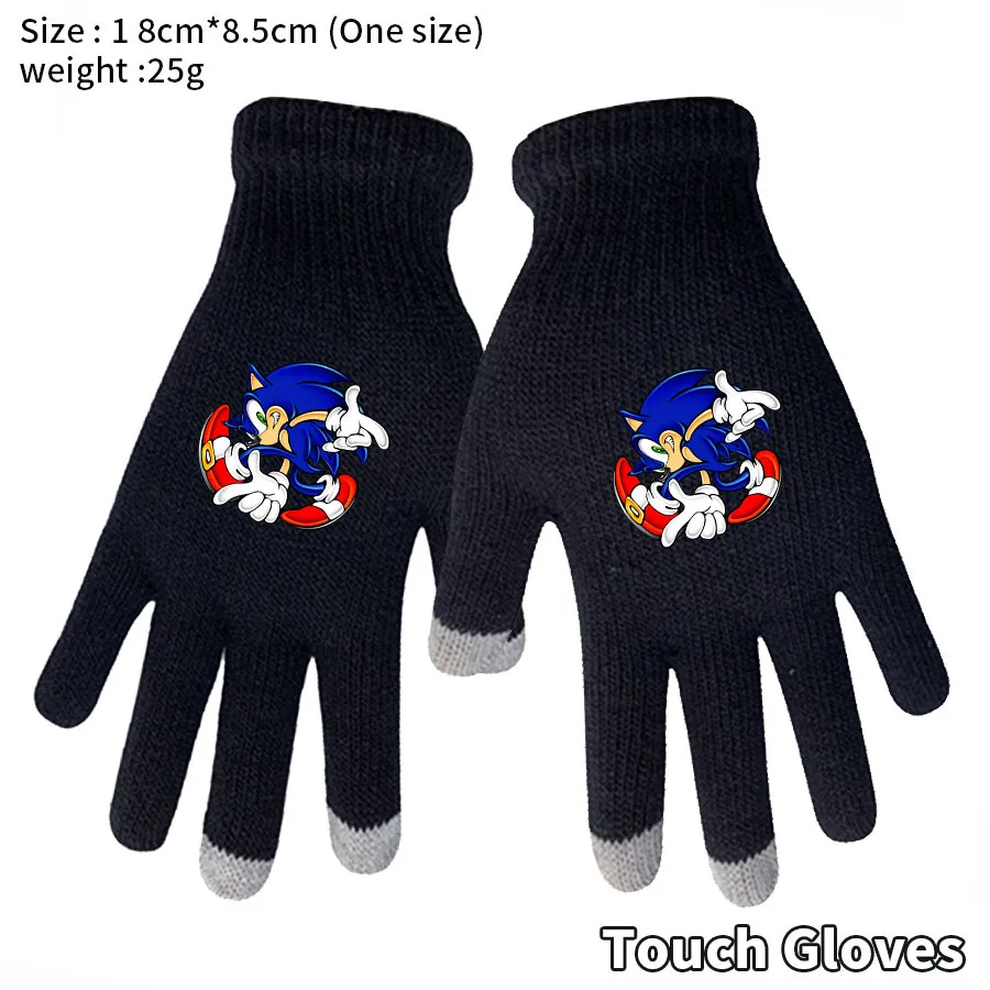 Мужские и женские сенсорные перчатки SONIC the henghog, теплые трикотажные черные ранцы для сенсорных экранов для студентов