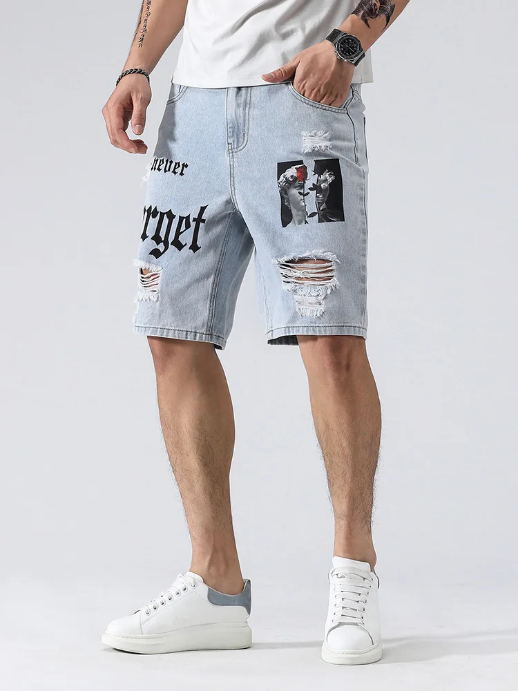 Men's short pants Summer Print Casual Denim Shorts  Hip Hop Joggers Jeans Fashion Print Pants Streetwear pantalones hombre 2022