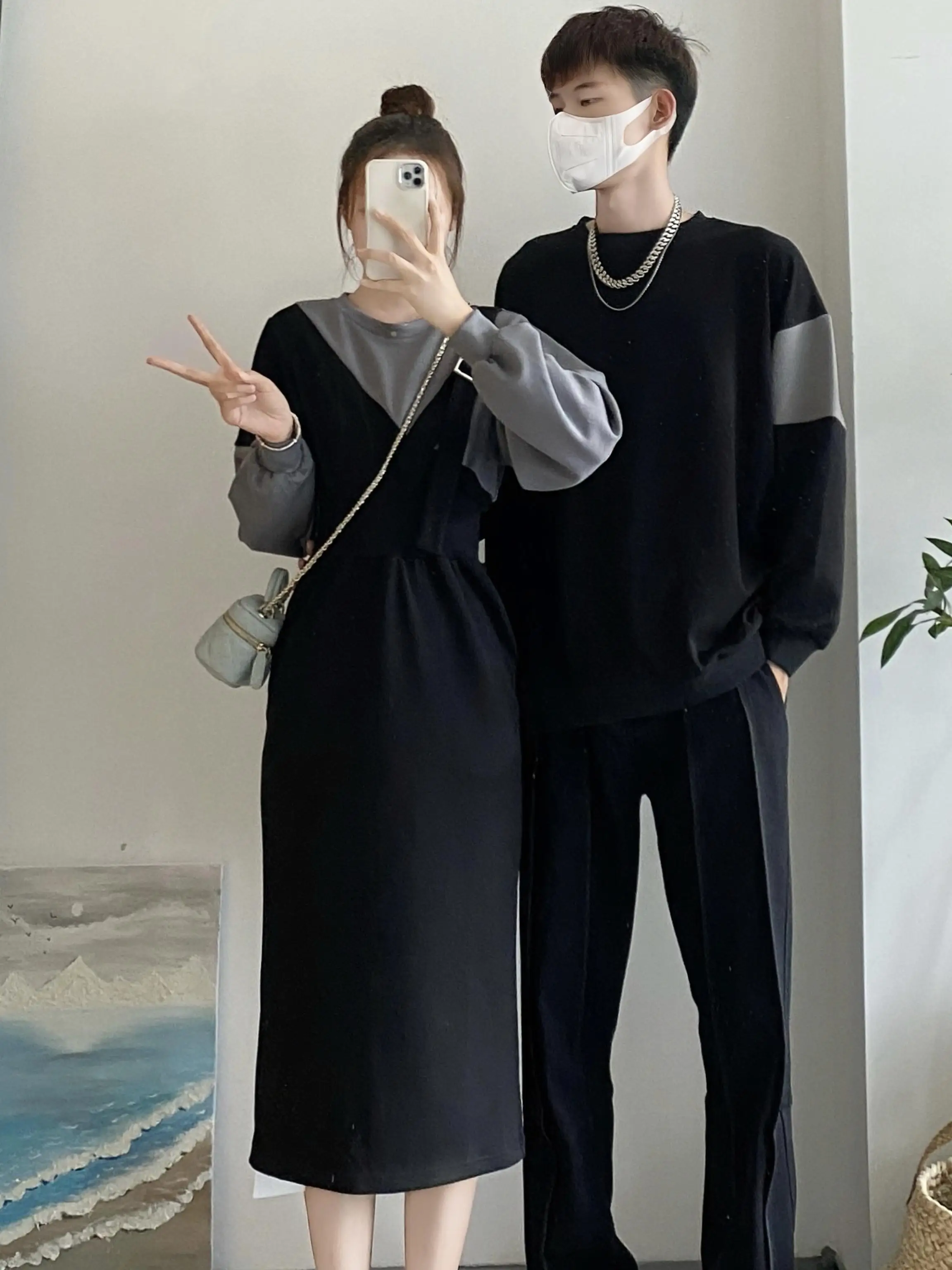 Different Couple look Autumn clothes 2024 New Ins Fashion Brand Long sleeve Hoodie Dress A Skirt Clothes