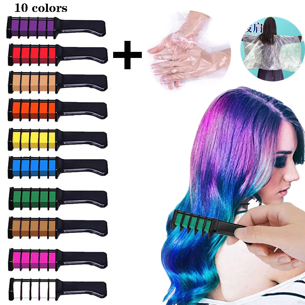 10 color mini hair dye comb disposable hair dye chalk does not hurt hair dye stick hair dye crayon hair dye gloves shawl