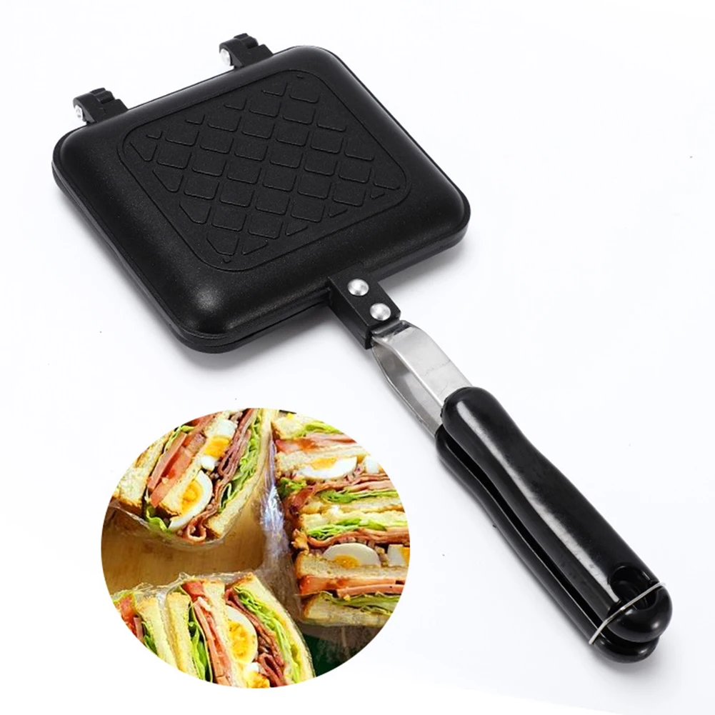 

Fast Heating Toaster Waffle Panini Grill Long Handle for Breakfast Bread Snacks Breakfast Sandwich Maker Non-Stick Baking Dishes