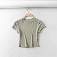 Summer Sexy Women O-neck Short-sleeve T-shirt Slim Elastic Skinny Crop Tops 1