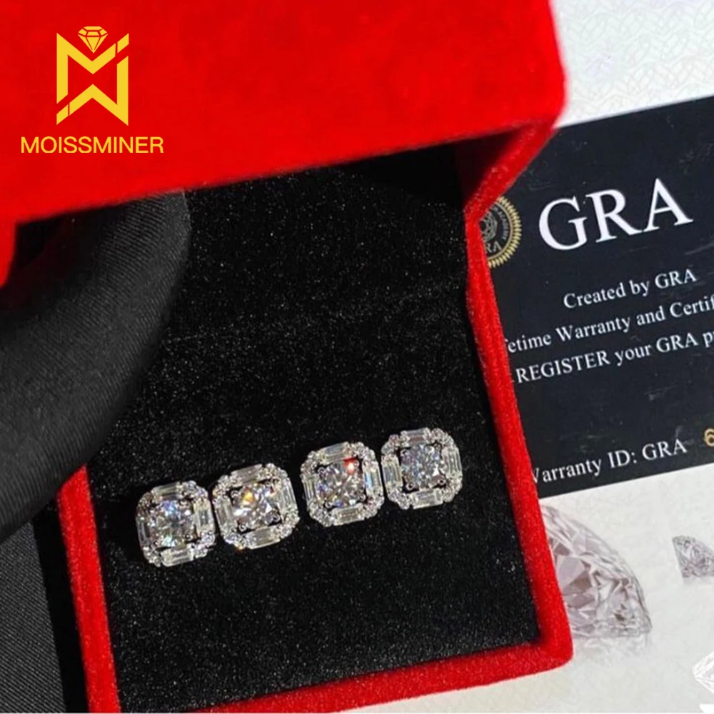 Square Bling Moissanite Earrings For Women S925 Silver Ear Studs Real Diamond Jewelry Pass Tester With GRA Free Shipping
