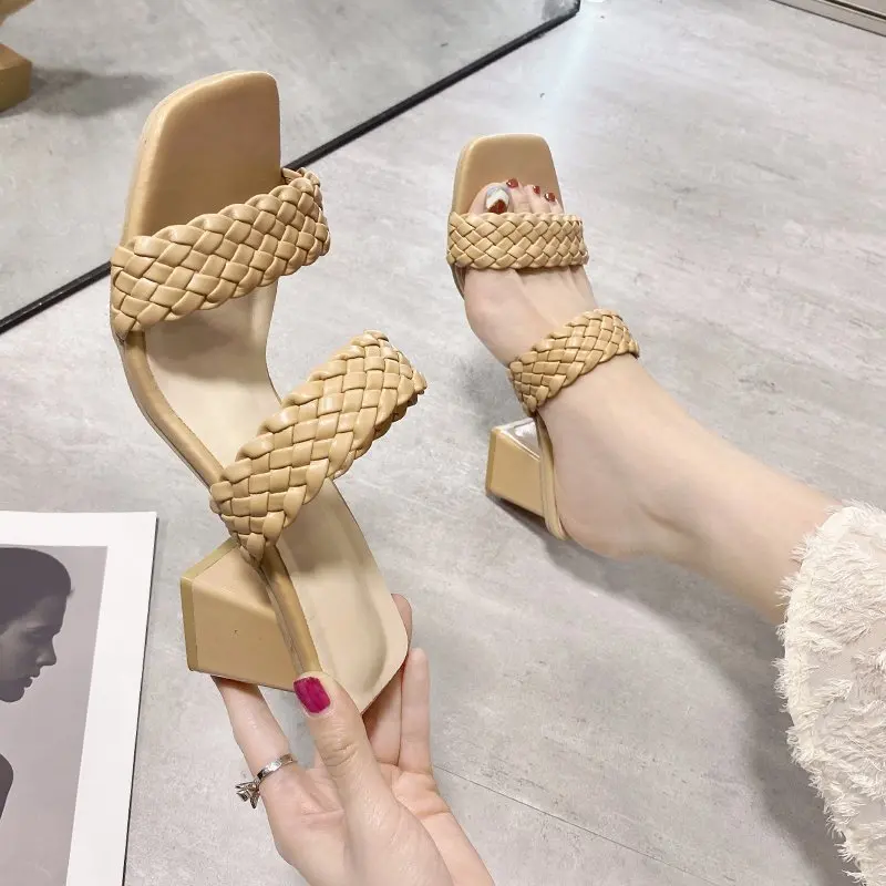 

Luxury Brand Woman Shoe Woven Roman Slippers Women Bohemian Ethnic Large Size Fashion Thick Heel Women's Shoes Wedges Shoes