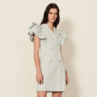 ruffle short sleeved 2022 spring and summer new womens double breasted suit collar mini dress france paris high quality