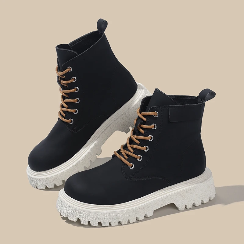 

Fashion Boots Lacing Side Zipper Women Autumn 2022 New Solid Color Thick Bottom High Top Canvas Breathable Shoe Simplicity Wild