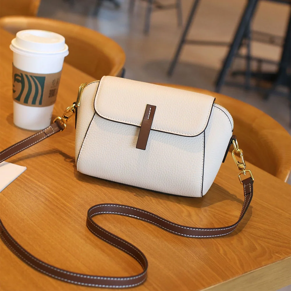 

Fashion 2023 Shell-shaped Shoulder Bag Real Leather Small Women Handbags Two-tone Calfskin Female Crossbody Bags Excellent Purse