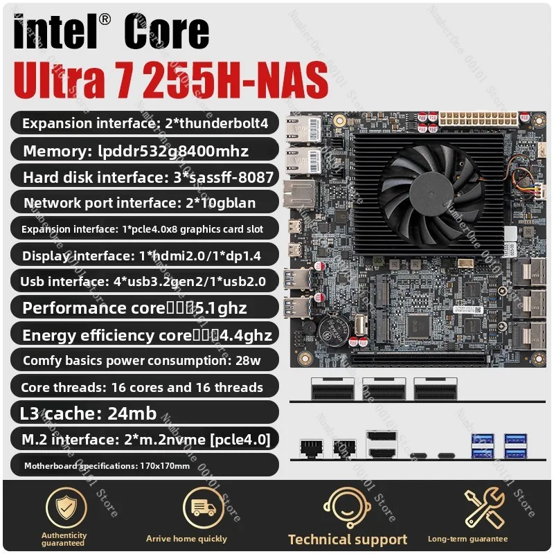 Фото Комплект материнских плат Ultra 9 285H/7 255H/5 225H со встроенным процессором для NAS, специализированный компьютерный DIY-комплект №4