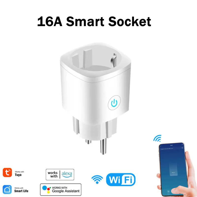 

Tuya 16A EU/FR WiFi Smart Plug Tuya Smart Life APP Remote Control Home Appliances Socket Works With Alexa Google Home Yandex