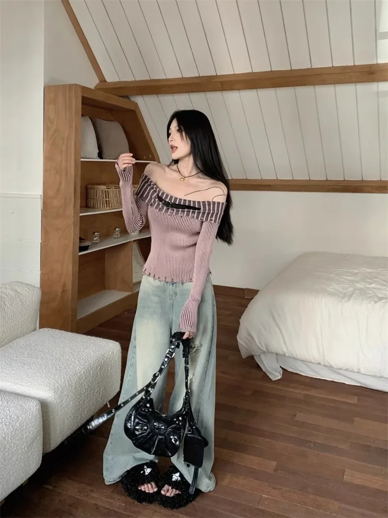 Y2k Пуловеры с длинными рукавами в стиле гранж-панк Харадзюку уличная одежда