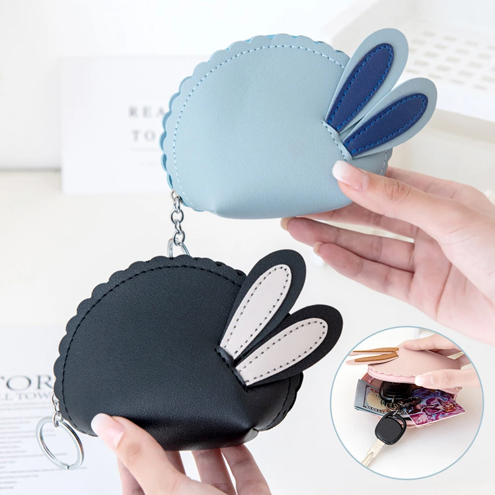 

Lovely Rabbits Ear Half Round Coin Purse Portable Lightweight Mini Coin Storage Bag For Earphone Key