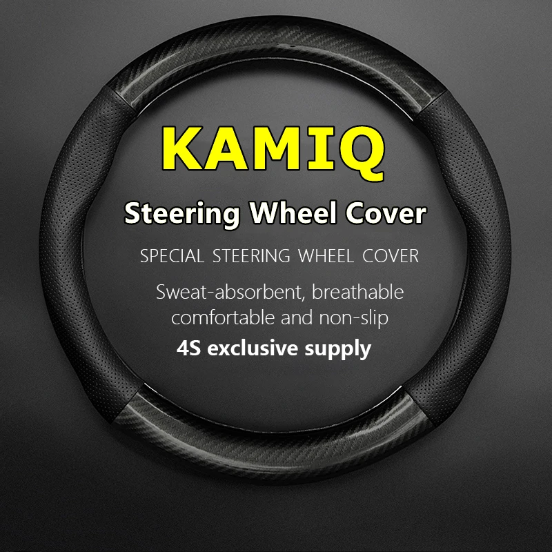 

Non-slip Leather For Skoda KAMIQ Steering Wheel Cover Genuine Leather Carbon Fiber 2018 GL 1.5 TSI230 DSG 2020 GT 2021 2022 2023