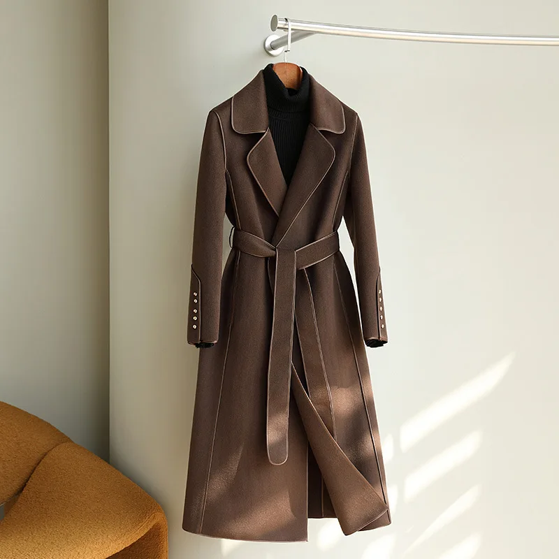 

Пальто женское Шерстяное двустороннее, Очаровательное длинное нейлоновое пальто из нулевого кашемира, Осень-зима