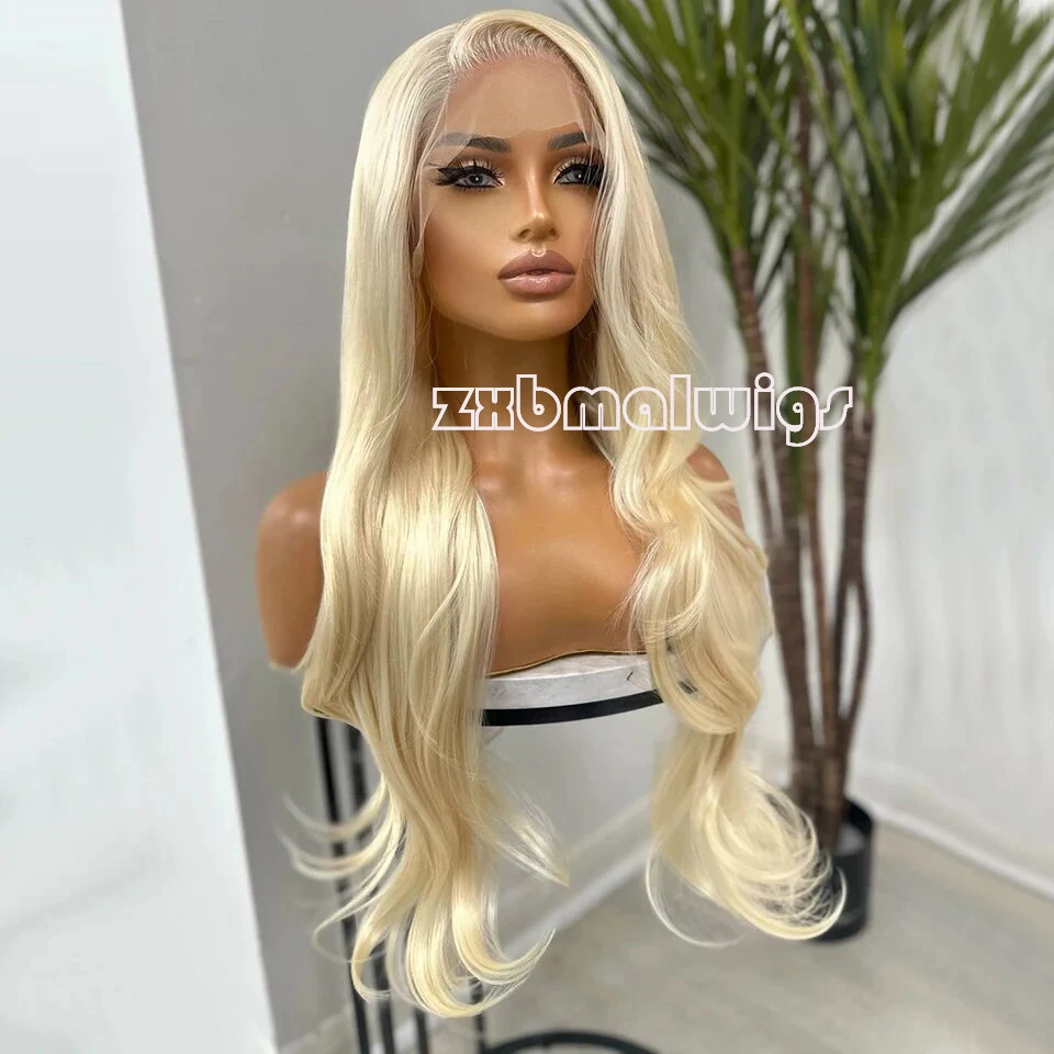 Синтетические волосы 613 блонд цвет тела волны 13X 4 кружевной передний парик для