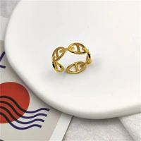 irregular gold color ring for women stainless steel hollow adjustable opening girl christmas rings korean fashion jewelry gift