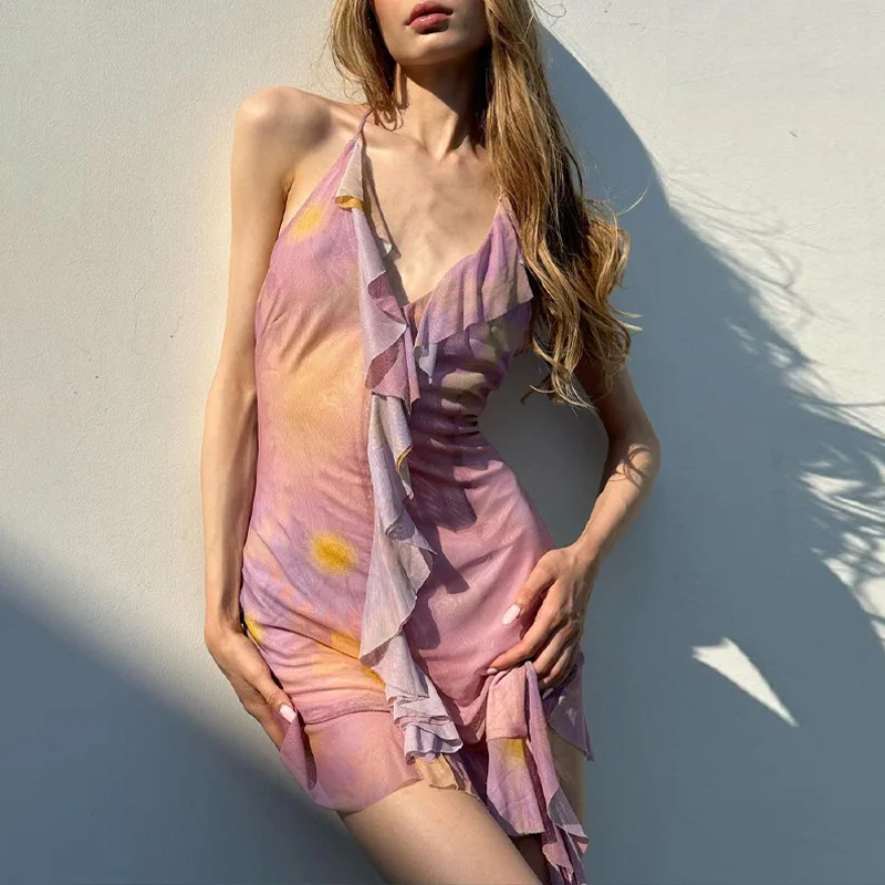 

Женское платье, популярный летний сексуальный комбинезон, сетчатая прозрачная накидка 2023, юбка с открытой спиной и коротким рукавом, боди, б...