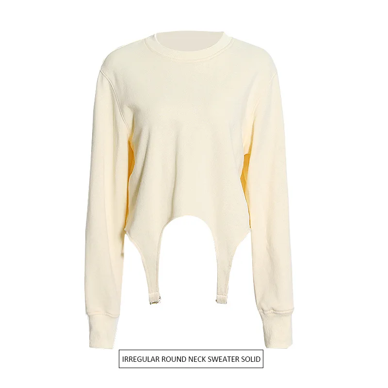 Women Autumn Winter Irregular Pullover Sweater Round Neck Solid Color Casual All-match Short Top Women Clothing