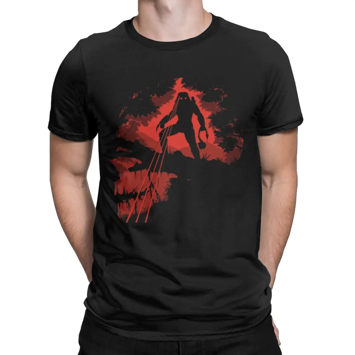 

The Jungle Hunter Alien vs Predator T Shirt Round Collar Predator Hunter Short Sleeve Printed Hot Sale Pure Cotton Man Tees