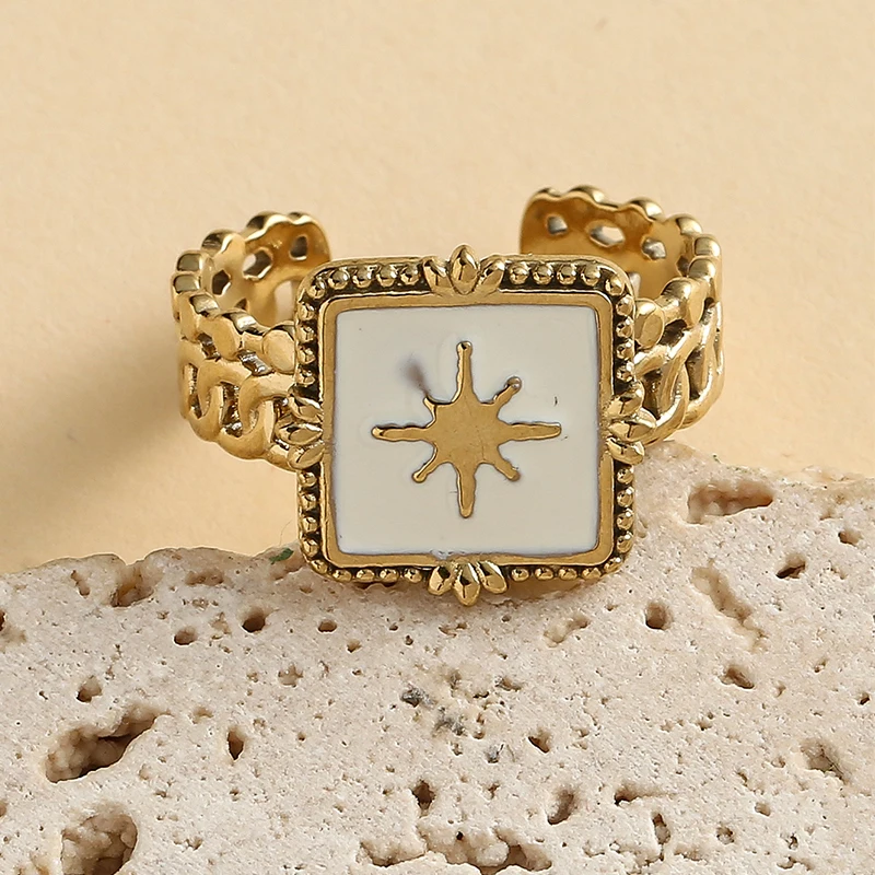 

Женское Винтажное кольцо из нержавеющей стали, регулируемое Открытое кольцо квадратной формы с золотым покрытием 14 к, ювелирные изделия в подарок