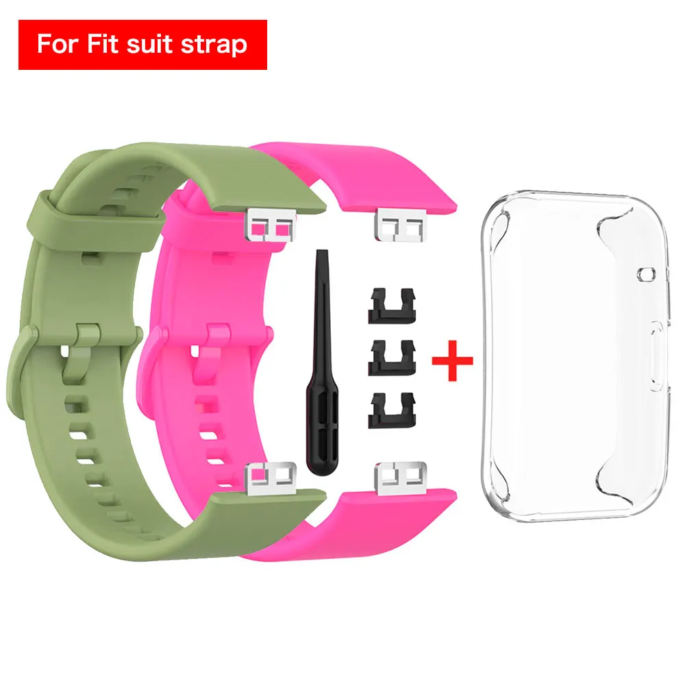 Silicone Strap + Protective Cover For Huawei Watch Fit Tpu Bracelet Protector Case Shell+Sport Watch Band For Huawei Fit band