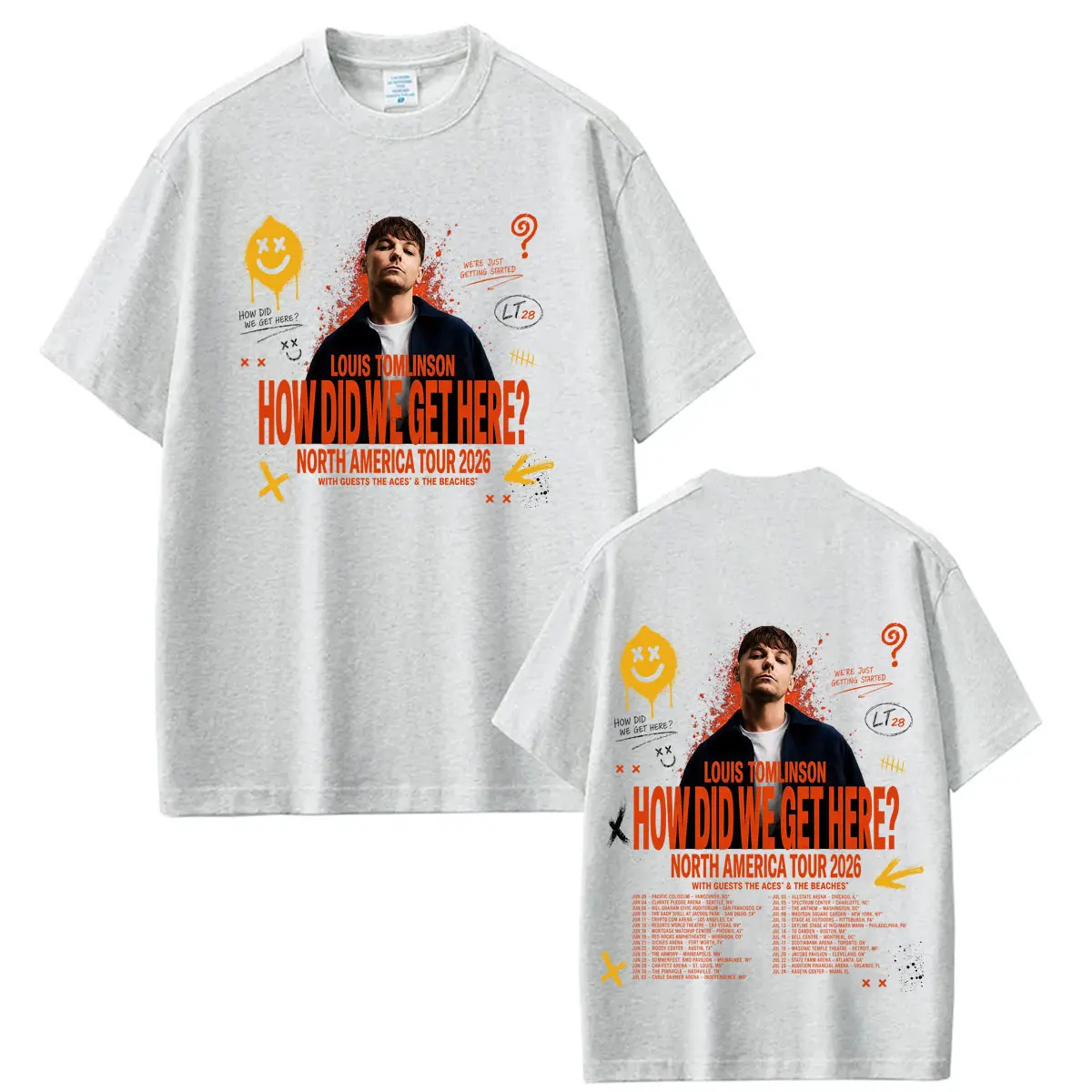 Фото Футболка с принтом Louis Tomlinson How Did I Get Here Tour 2026, мужская и женская, в стиле хип-хоп, с короткими рукавами, свободного кроя, из хлопка, винтажная №5