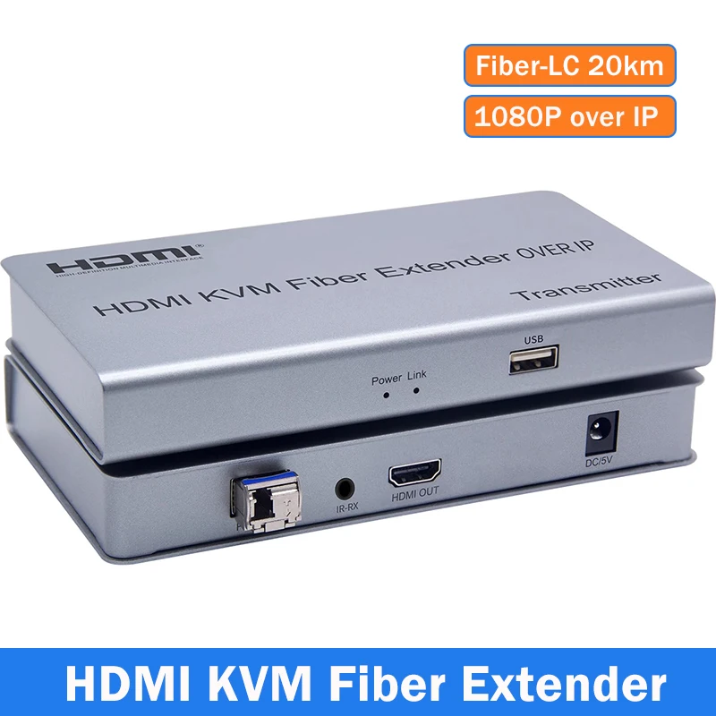 20Km HDMI Fiber USB KVM Extender over IP Video Transmitter HDMI kvm extender over LC Fiber Cable Support USB 2.0 Keyboard Mouse