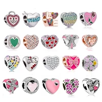 2022 new brand pink red love pendants crystal hearts charms beads fit original bracelets bangles for women diy jewelry making