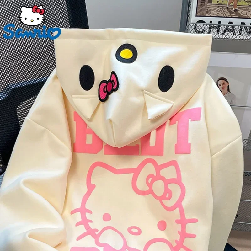 Толстовка Sanrio очень большого размера Heavy Kitty Hello для мужчин и женщин осеннее