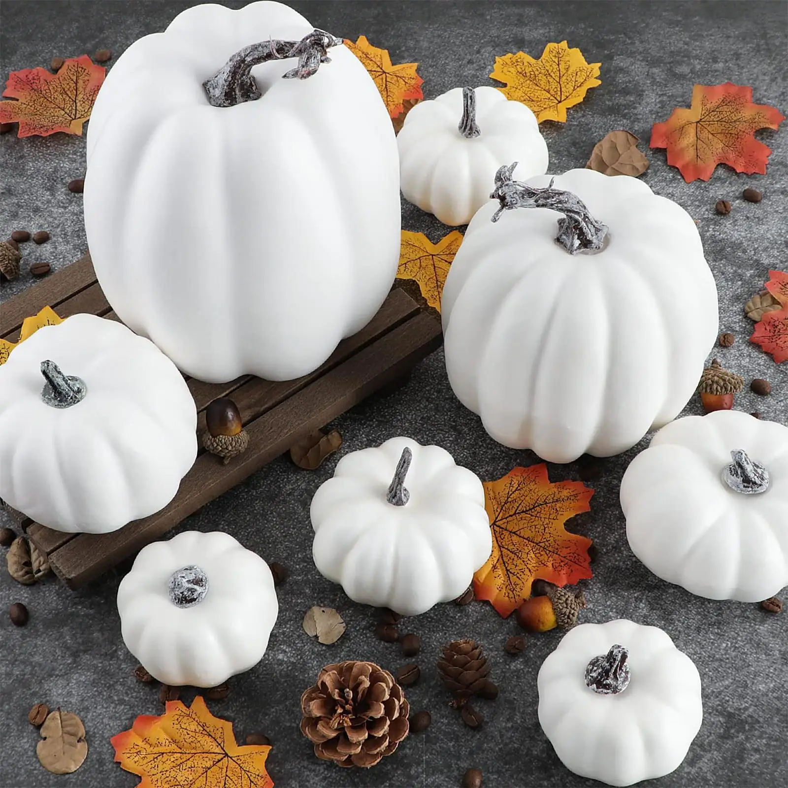 

8x Artificial Pumpkins Autumn Fall Vase Filler Large Mini Foam Pumpkins for Halloween Photo Props Table Centerpiece Decoration
