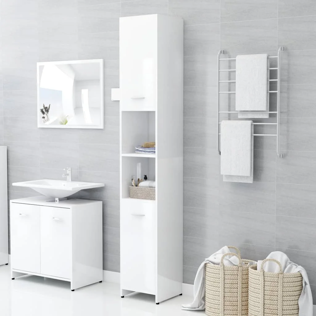 

Bathroom Cabinet, Chipboard Cabinet, Bathroom Furntain High Gloss White 30x30x183.5 cm