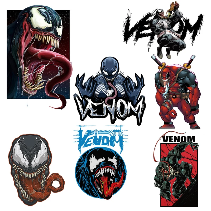 Marvel Superhero Venom  Ironing Patches Transfer Stickers for Men Sweatshirt Hoodies Clothing Patches Decration Applique Sticker