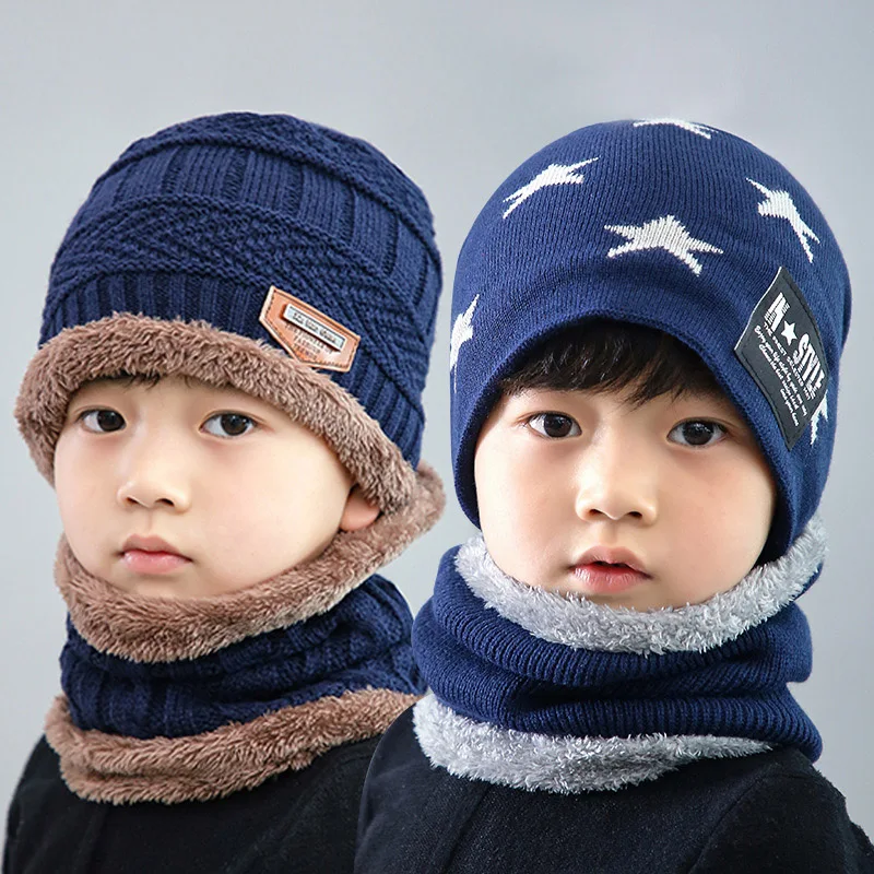 

2Pcs/Set Knitted Baby Hats Scarf Шарфы и маски Beanie Cotton Warm Fur Caps Hat For Childern Girls Boys Beanies Winter