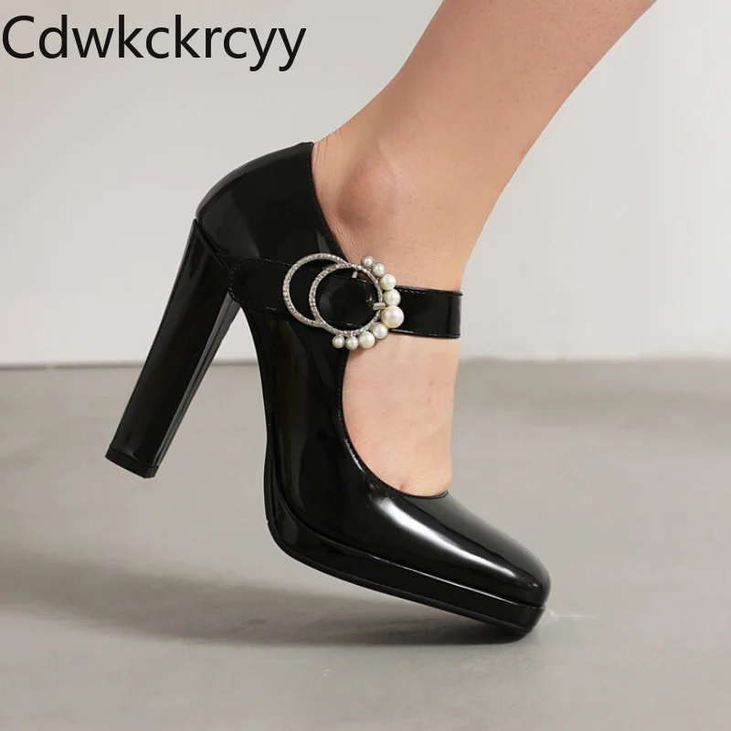 

Женские туфли с круглым носком, высокий каблук 12 см, модные привлекательные, на толстом каблуке, черные, для весны и осени