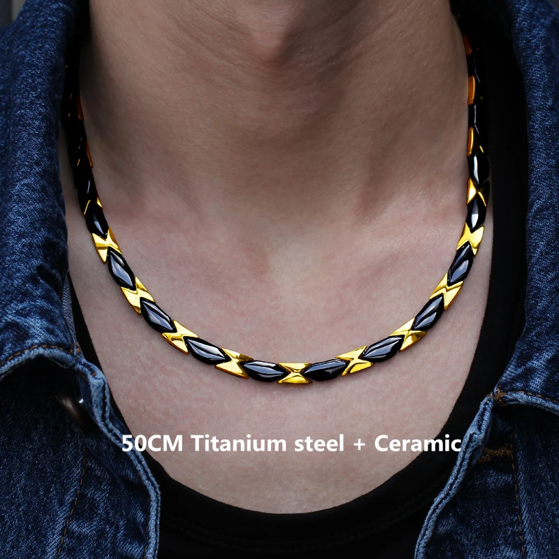 Titanium Steel Ceramic Energy Necklace Collar Germanium Negative Ion Anti-radiation Antioxidant Anti-fatigue Health Necklace
