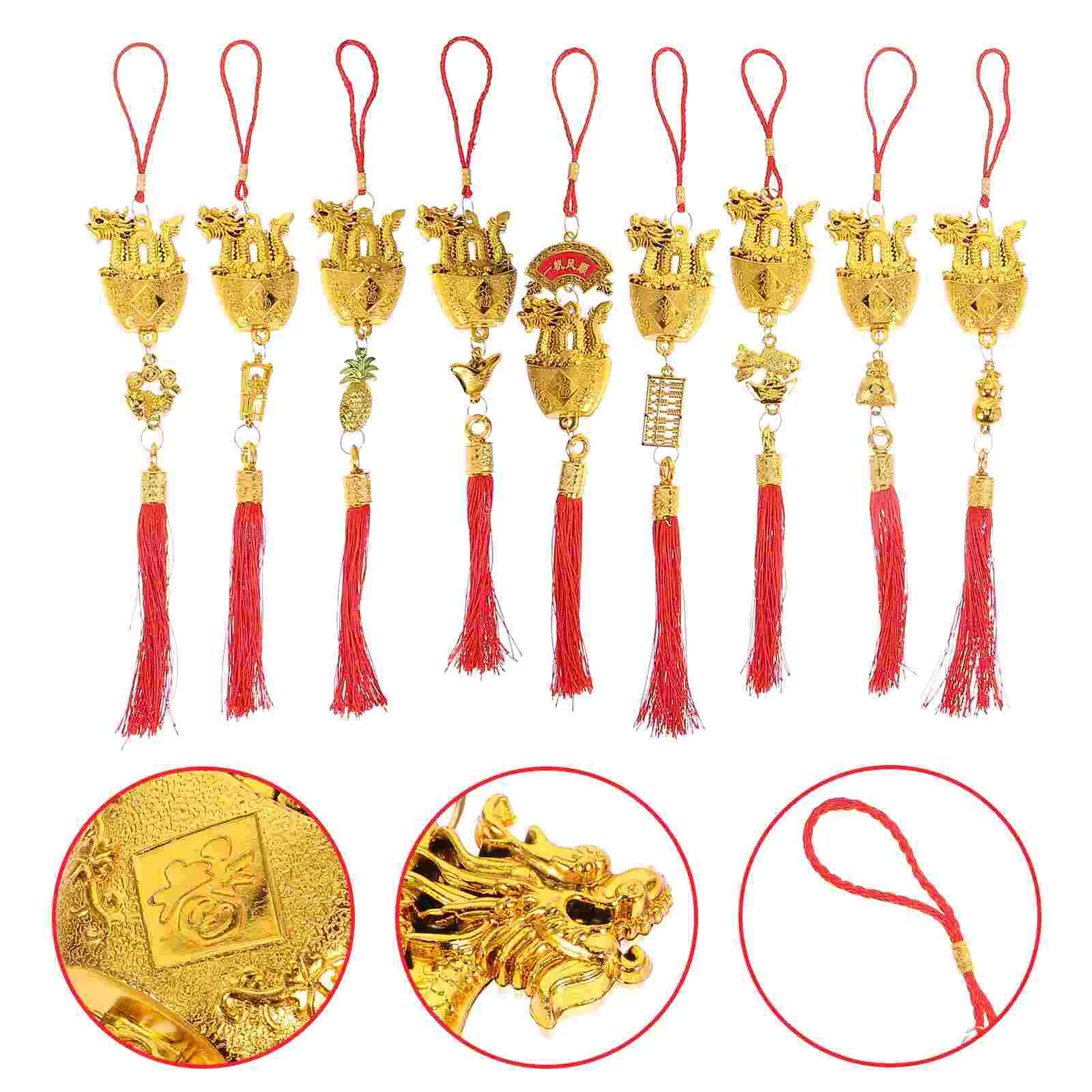 

Chinese Zodiac Charm Feng Shui Ancient Coins Red String Mascot Fortune Car Hanging Decor Wealth Success Prosperity