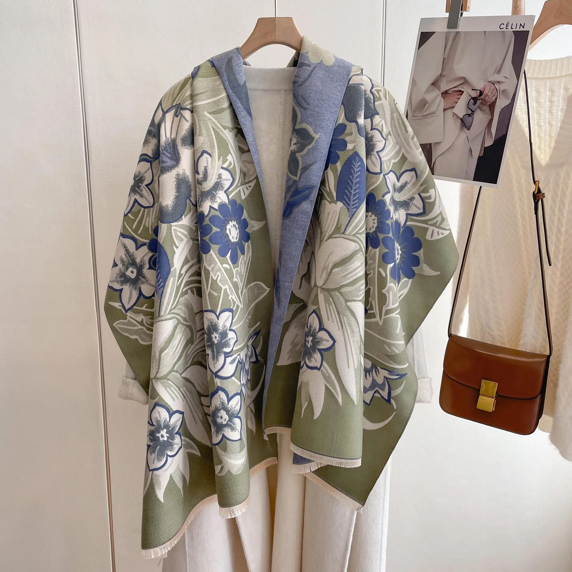 

Новинка 2023, роскошные кашемировые женские зимние теплые шали с цветочным принтом, женские толстые пашминовые палантины, женское одеяло, пончо