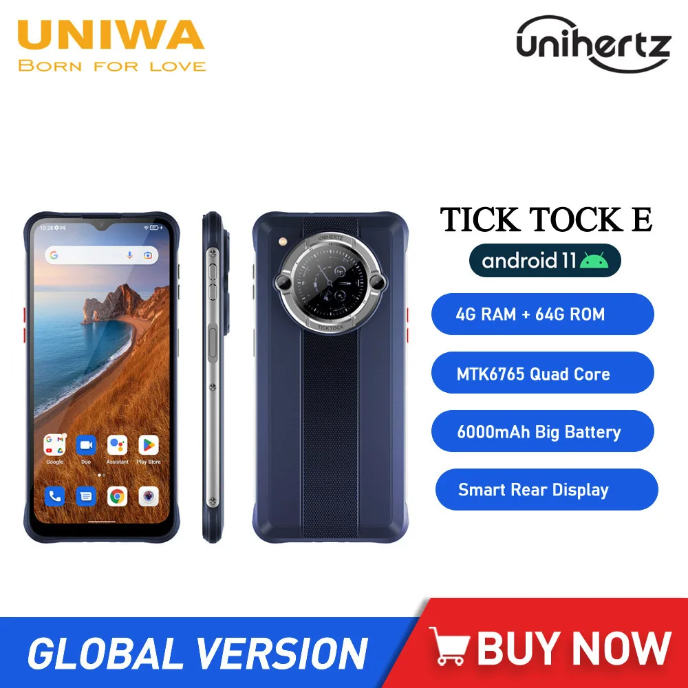 Unihertz Tick Tock E Android 12 смартфон с восьмиядерным процессором MTK6765, ОЗУ 4 Гб, ПЗУ 64 ГБ, 6,5 дюйма, 6000 мАч