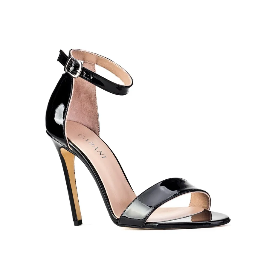 

Buckle band detailed genuine leather black women heels shoes