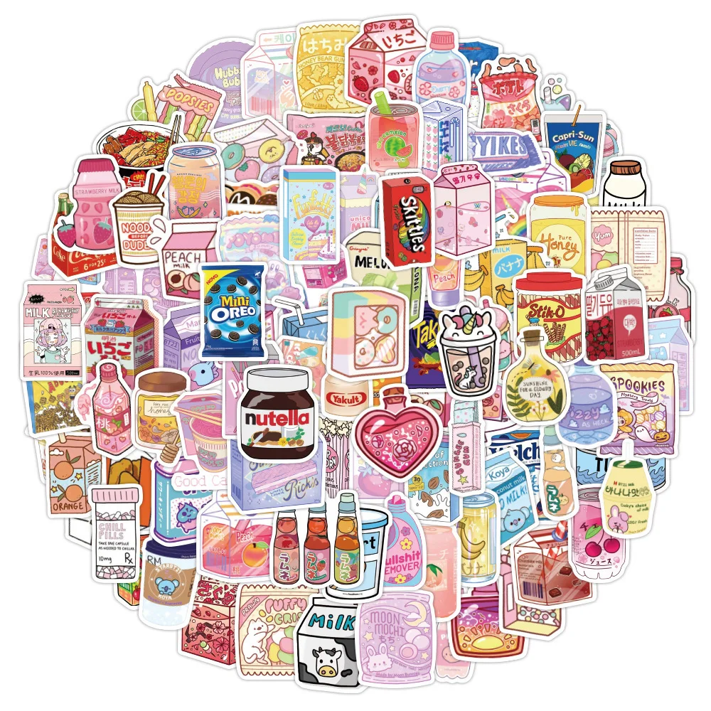 

10/50Pcs Food Snacks Cute Stickers Cartoon Graffiti Decals Toy Laptop Luggage Fridge Guitar Notebook Car DIY Toy Kids Sticker