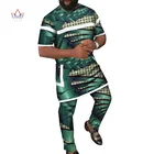 Bazin богатый Мужской комплект из 2 предметов, африканская одежда, повседневная мужская Лоскутная футболка с коротким рукавом и карманами и брюки, комплект WYN787