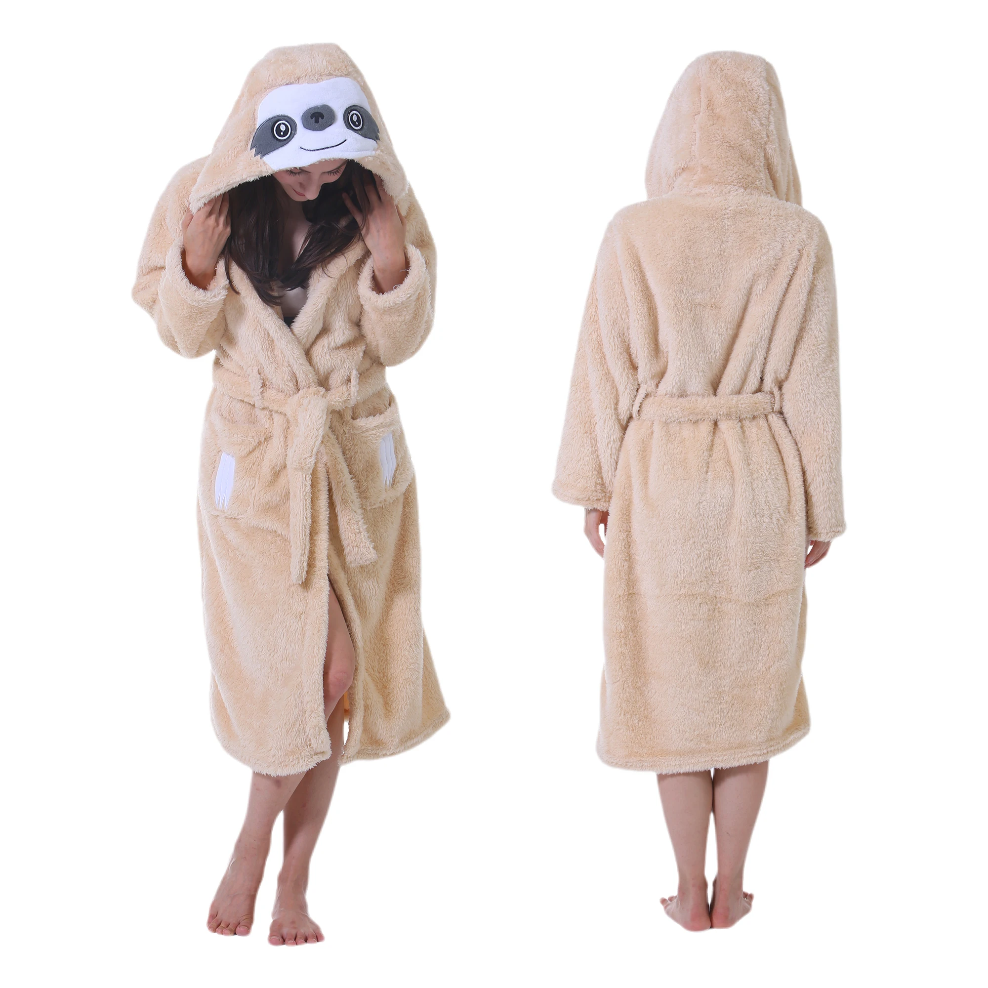 Women Robe Adult Animal Bathrobe Flannel Hooded Home Pajamas Soft for Cosplay RobeCartoon Animal Flannel Women Hooded Bathrobe